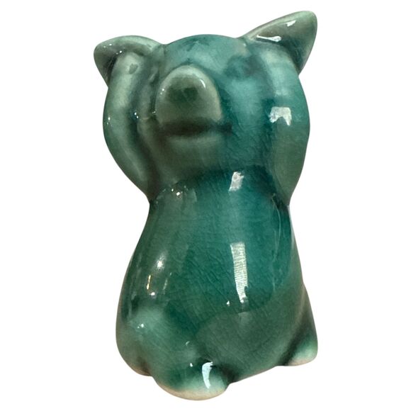 VTG Flying Pig Figurine Green Celadon Glaze Ceramic Miniature Animal Collectible - Picture 3 of 7